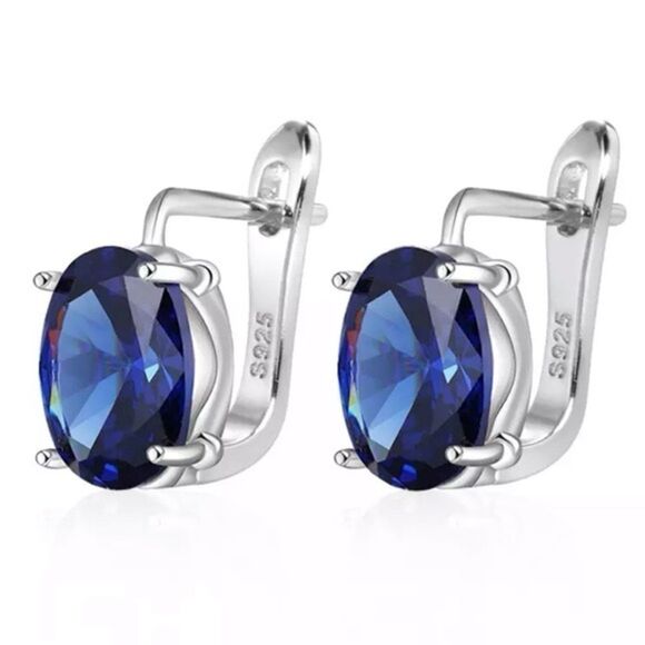 Jewelry - Anthro Sterling Silver 925 Oval Blue Zircon Earrings**